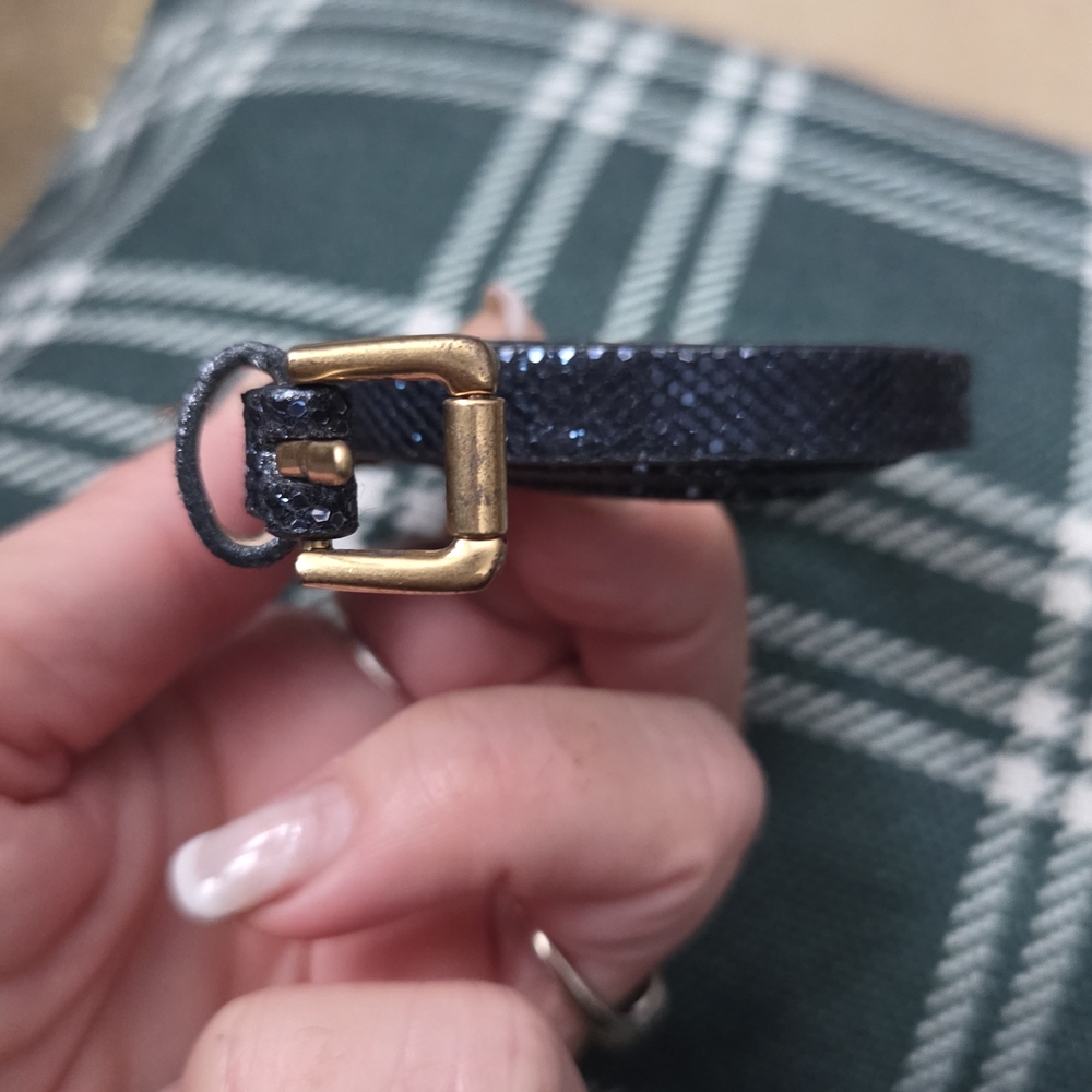 J. Crew Blue Sparkle and Gold Leather Textured Belt M